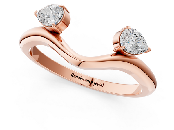 Rose gold Pear Cut Diamond Two-Stone Open Band Ring with Prong Setting