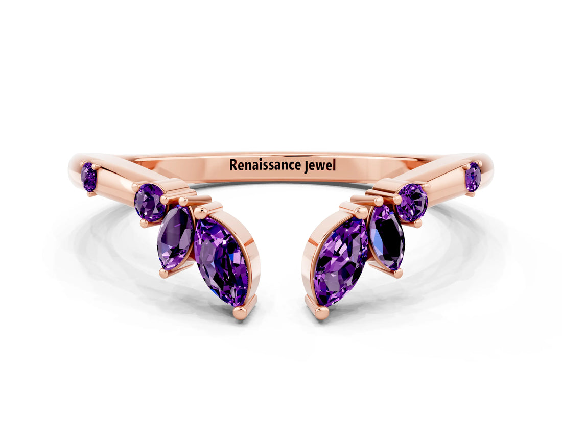 Rose gold Open Marquise Cluster Amethyst Band with Prong Setting_6