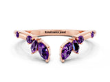Rose gold Open Marquise Cluster Amethyst Band with Prong Setting_6