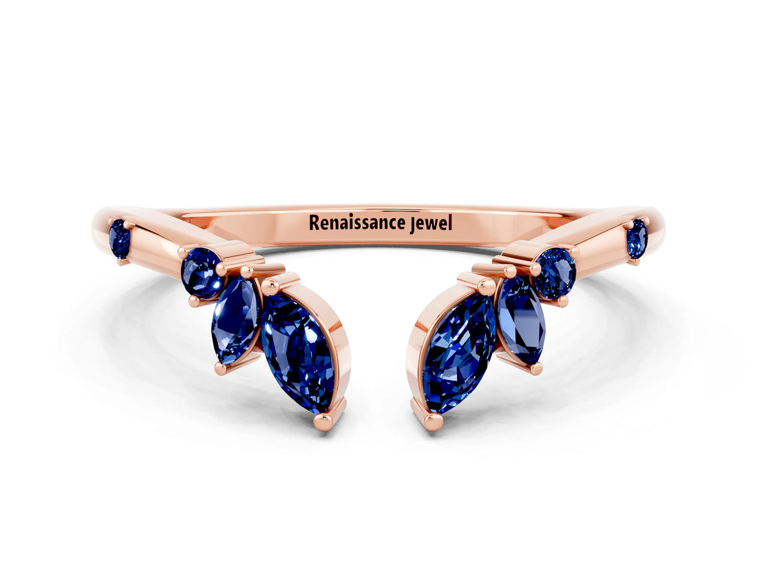 Rose gold Open Marquise Cluster Blue Sapphire Band with Prong Setting_6