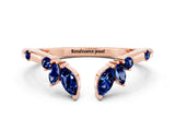 Rose gold Open Marquise Cluster Blue Sapphire Band with Prong Setting_6