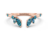 Rose gold Open Marquise Cluster Blue Topaz Band with Prong Setting_6