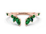 Rose gold Open Marquise Cluster Emerald Band with Prong Setting_6