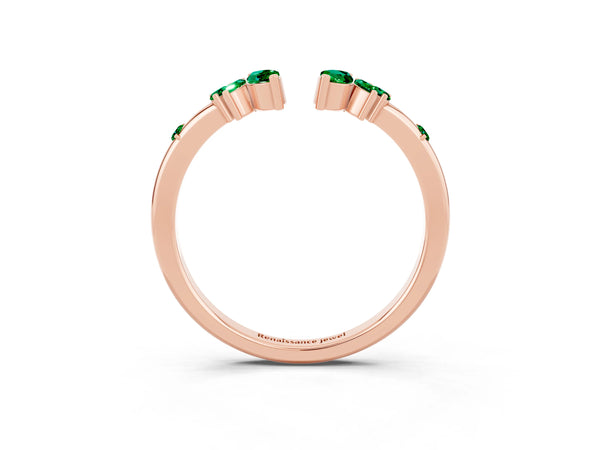 Rose Gold Marquise Lab-Grown Emerald Open Leaf Cluster Curved Wedding Band