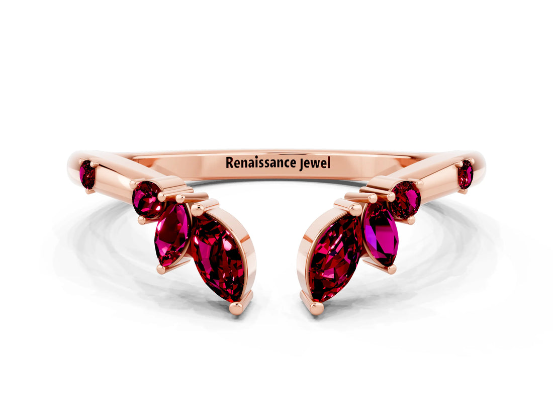 Rose gold Open Marquise Cluster Garnet Band with Prong Setting_6