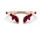 Rose gold Open Marquise Cluster Garnet Band with Prong Setting_6