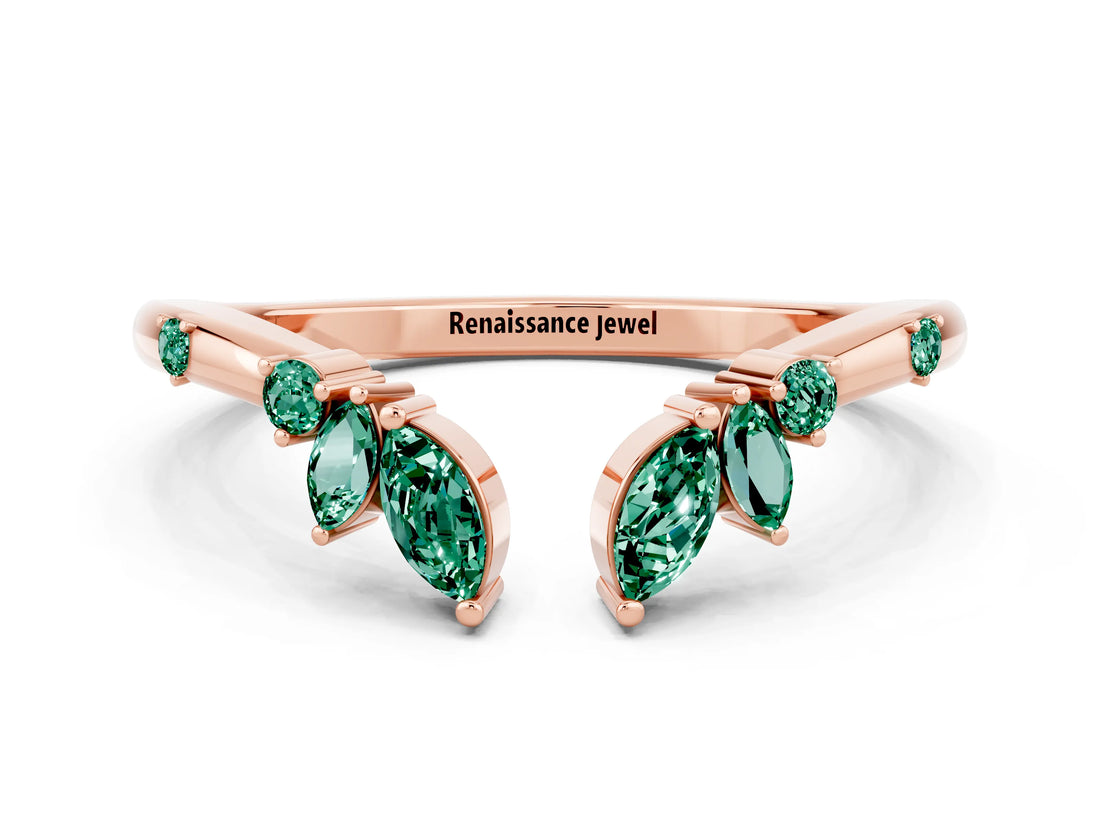 Rose gold Open Marquise Cluster Green Sapphire Band with Prong Setting_6