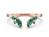 Rose gold Open Marquise Cluster Green Sapphire Band with Prong Setting_6