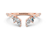 Rose gold Open Marquise Cluster Moissanite Band with Prong Setting_6