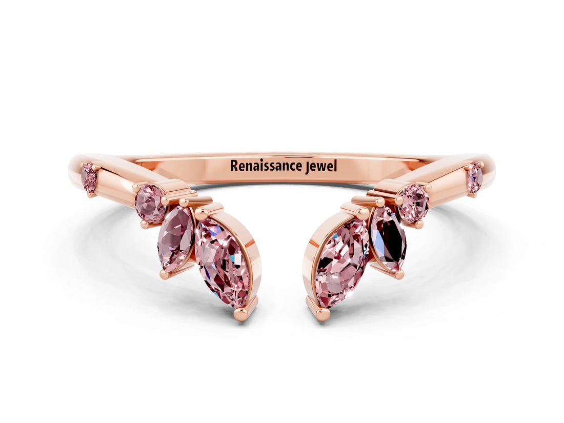 Rose gold Open Marquise Cluster Morganite Band with Prong Setting_6