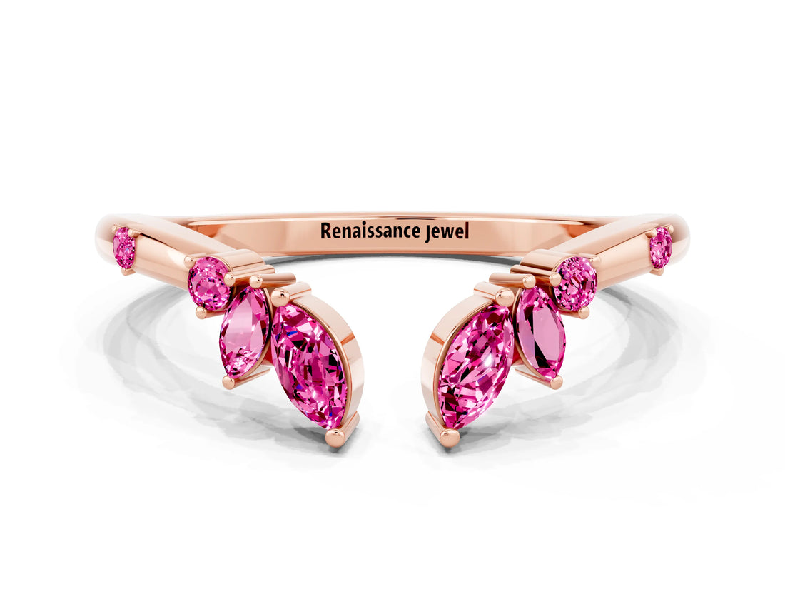 Rose gold Open Marquise Cluster Pink Sapphire Band with Prong Setting_18
