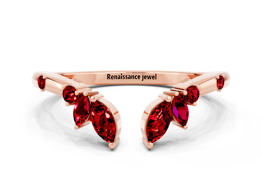 Rose gold Open Marquise Cluster Ruby Band with Prong Setting_6