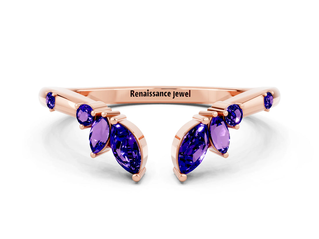 Rose gold Open Marquise Cluster Tanzanite Band with Prong Setting_6