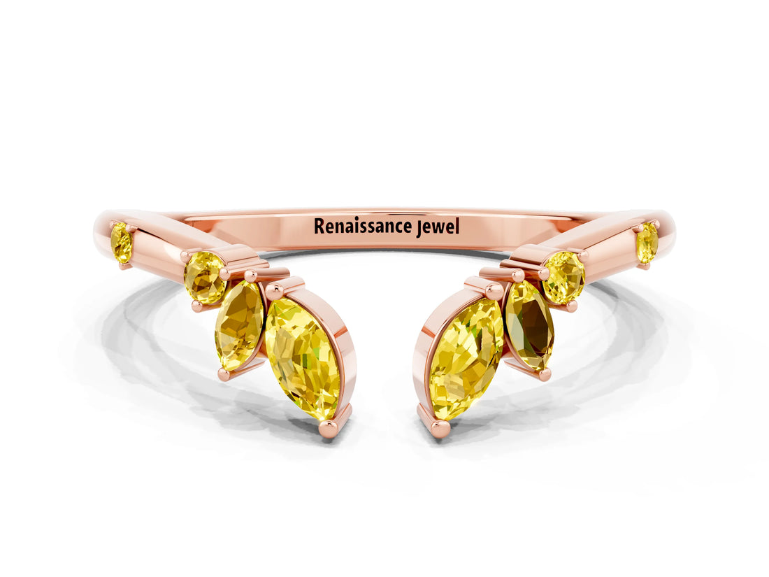 Rose gold Open Marquise Cluster Yellow Sapphire Band with Prong Setting_18