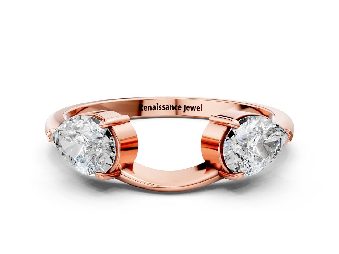 Rose gold Open Pear-Cut Diamond Bypass Ring with Prong Setting_4