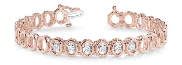 Rose gold Oval Bezel Set Diamond Tennis Bracelet with Half-Bezel Prong Setting