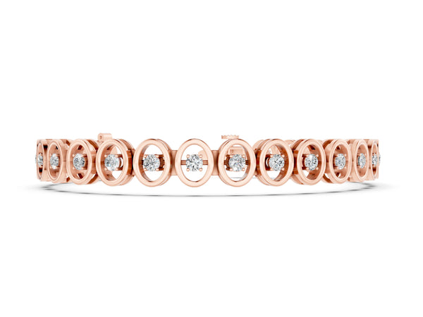 Rose gold Oval Bezel Set Round Diamond Tennis Bracelet with Four-Prong Setting