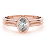 Rose gold Oval Bezel Solitaire Ring with Split Shank Band 1
