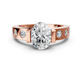 Rose gold Oval Brilliant Channel-Set Diamond Ring with Bezel Prong Setting_6