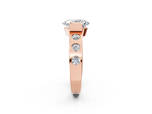Rose Gold Oval Tension Style Engagement Ring Setting with Wide Flush Set Accent Band