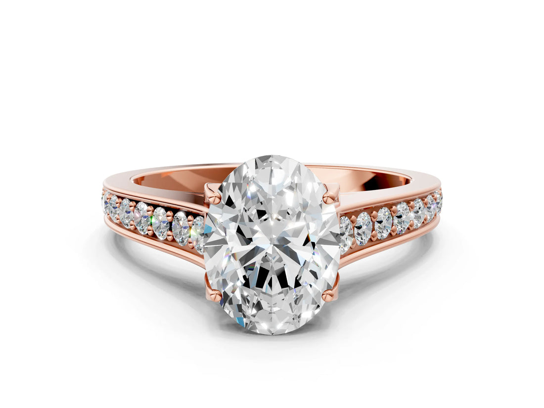 Rose gold Oval Brilliant Cut Diamond Engagement Ring with Pavé Band and Four-Prong Setting_58