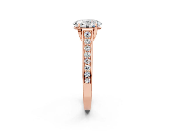 Rose gold Oval Brilliant Cut Diamond Engagement Ring with Pavé Band and Four-Prong Setting