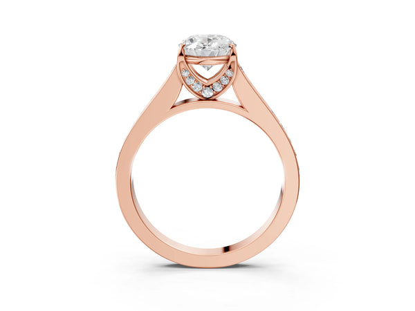 Rose gold Oval Brilliant Cut Diamond Engagement Ring with Pavé Band and Four-Prong Setting