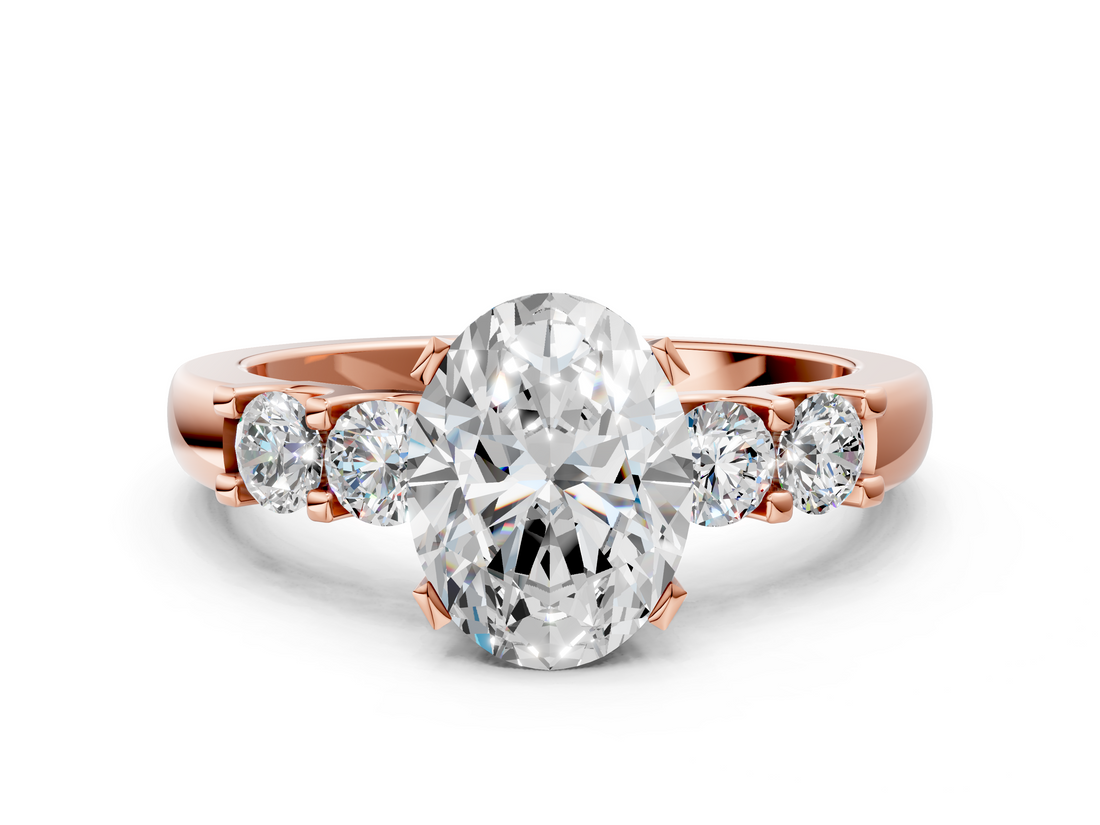 Rose gold Oval Brilliant Cut Diamond Five-Stone Prong Set Engagement Ring with Channel Band_23