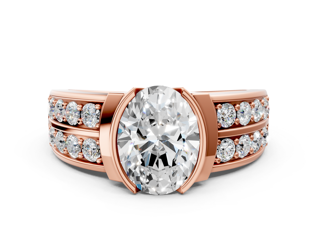 Rose gold Oval Brilliant Diamond Channel Set Wide Band Ring with Bezel Setting_20