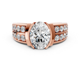 Rose gold Oval Brilliant Diamond Channel Set Wide Band Ring with Bezel Setting_20
