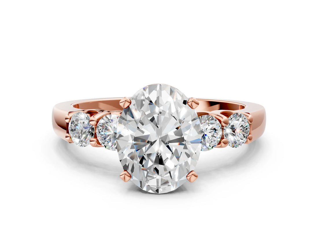 Rose gold Oval Brilliant Diamond Five-Stone Engagement Ring with Prong Setting on a Classic Band_15