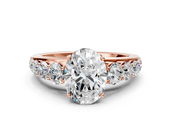 Rose gold Oval Brilliant Diamond Pavé Band with Six-Prong Setting