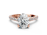 Rose gold Oval Brilliant Diamond Solitaire with Pavé Band and Four-Prong Setting 1