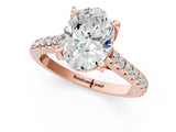 Rose gold Oval Brilliant Diamond Solitaire with Pavé Band and Four-Prong Setting 2