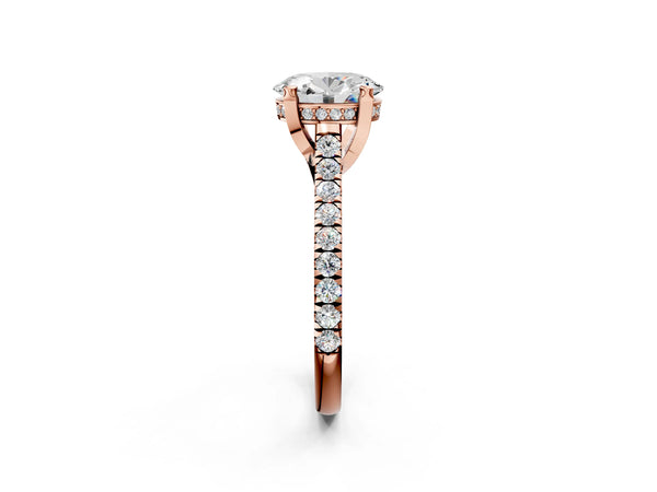 Rose gold Oval Brilliant Diamond Solitaire with Pavé Band and Four-Prong Setting