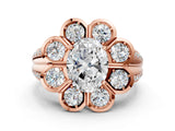 Rose gold Oval Brilliant Flower Halo Diamond Split Shank Ring_145
