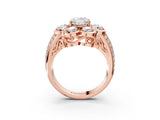 Rose gold Oval Brilliant Flower Halo Diamond Split Shank Ring_148