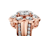 Rose gold Oval Brilliant Flower Halo Diamond Split Shank Ring_150