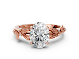 Rose gold Oval Brilliant Solitaire with Leaf Motif Band and Four-Prong Setting_81