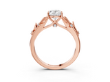 Rose gold Oval Brilliant Solitaire with Leaf Motif Band and Four-Prong Setting_84