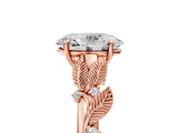 Rose gold Oval Brilliant Solitaire with Leaf Motif Band and Four-Prong Setting_86