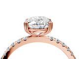Rose gold Oval Brilliant Solitaire with Pavé Band and Claw Prong Setting_11