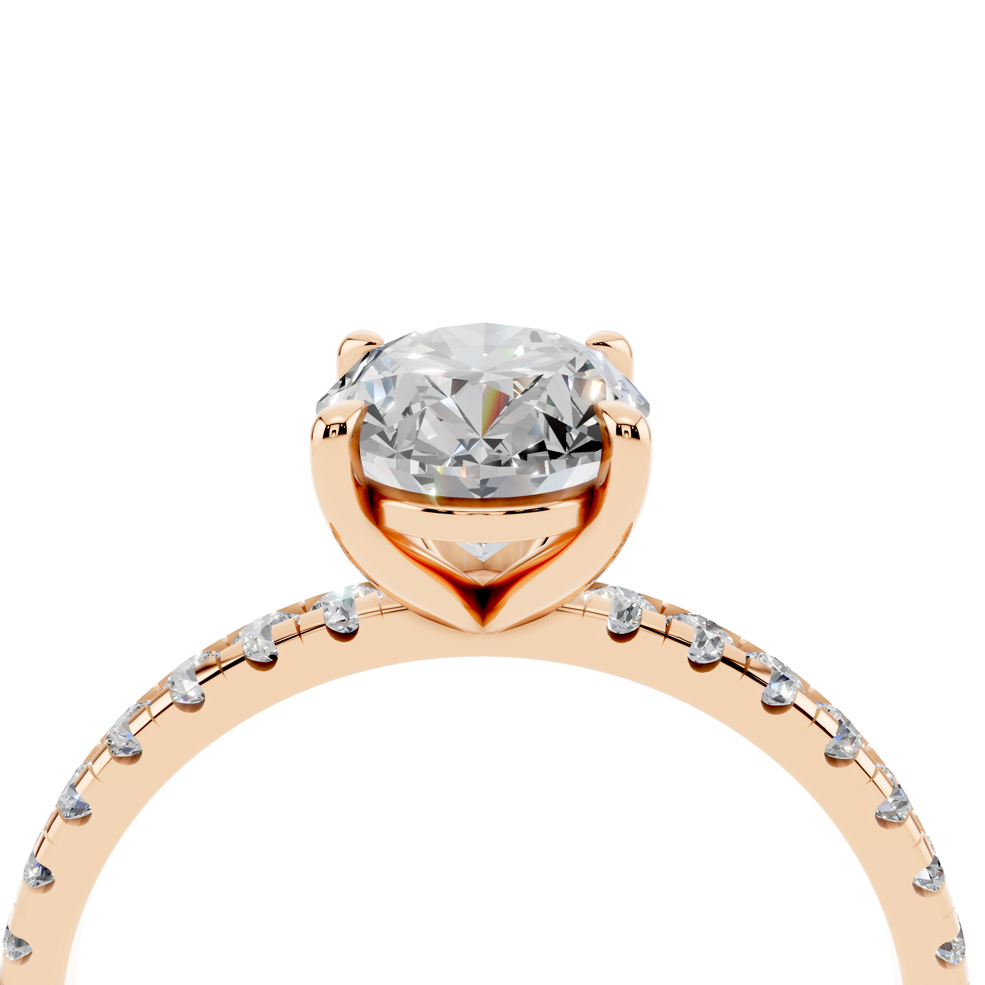 Rose gold Oval Brilliant Solitaire with Pavé Band and Four-Prong Setting_10