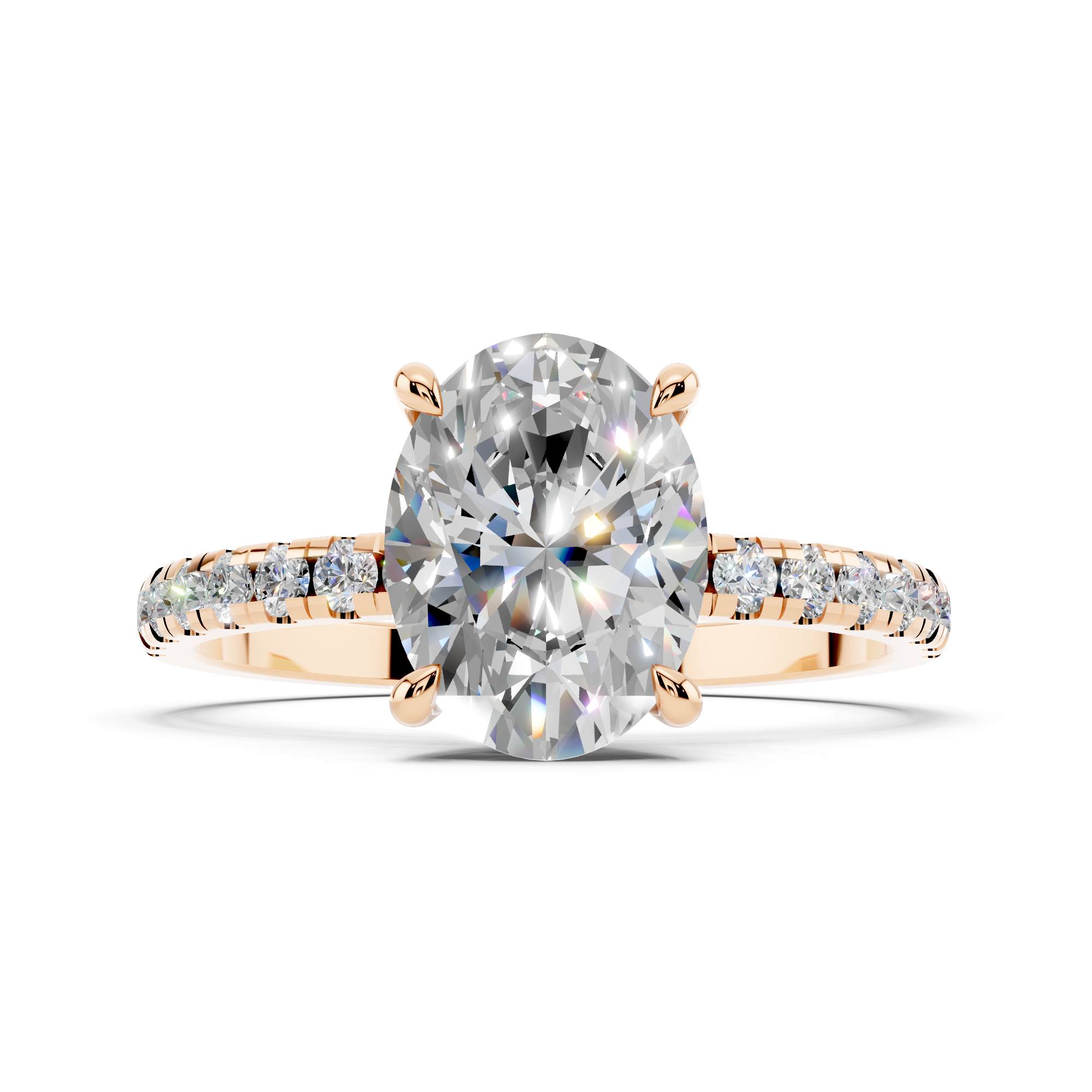 Rose gold Oval Brilliant Solitaire with Pavé Band and Four-Prong Setting_22