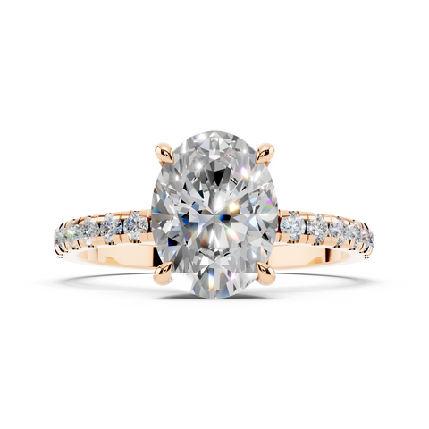 Rose gold Oval Brilliant Solitaire with Pavé Band and Four-Prong Setting_22