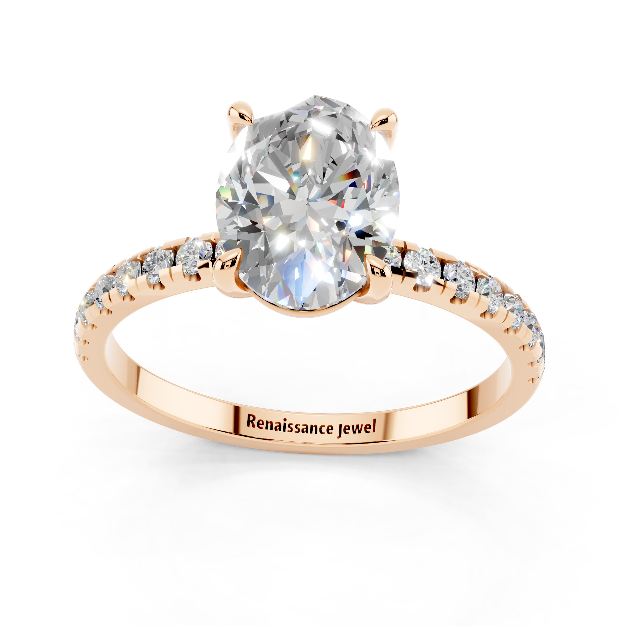 Rose gold Oval Brilliant Solitaire with Pavé Band and Four-Prong Setting_5