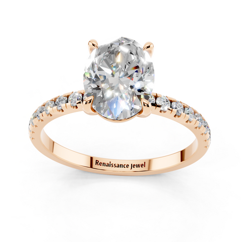 Rose gold Oval Brilliant Solitaire with Pavé Band and Four-Prong Setting_5