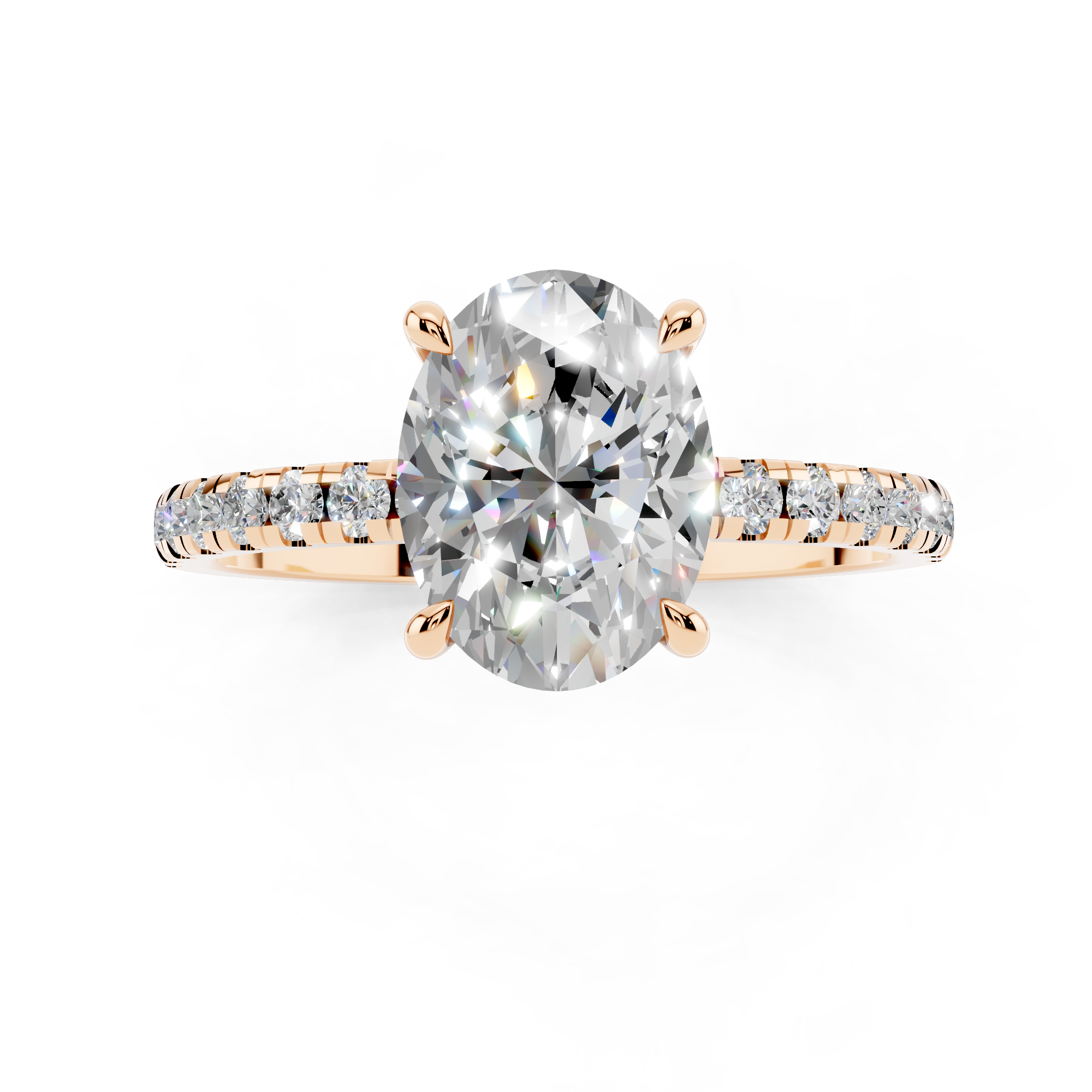 Rose gold Oval Brilliant Solitaire with Pavé Band and Four-Prong Setting_6
