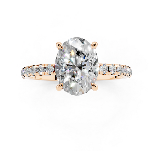 Rose gold Oval Brilliant Solitaire with Pavé Band and Four-Prong Setting_6