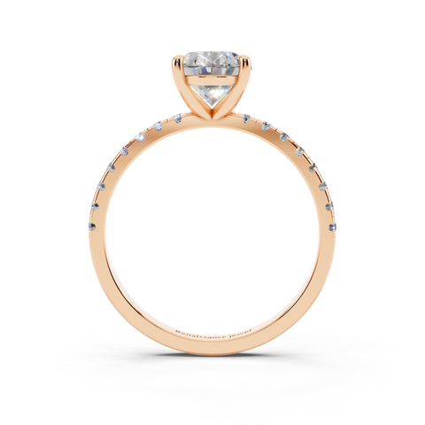Rose gold Oval Brilliant Solitaire with Pavé Band and Four-Prong Setting_7